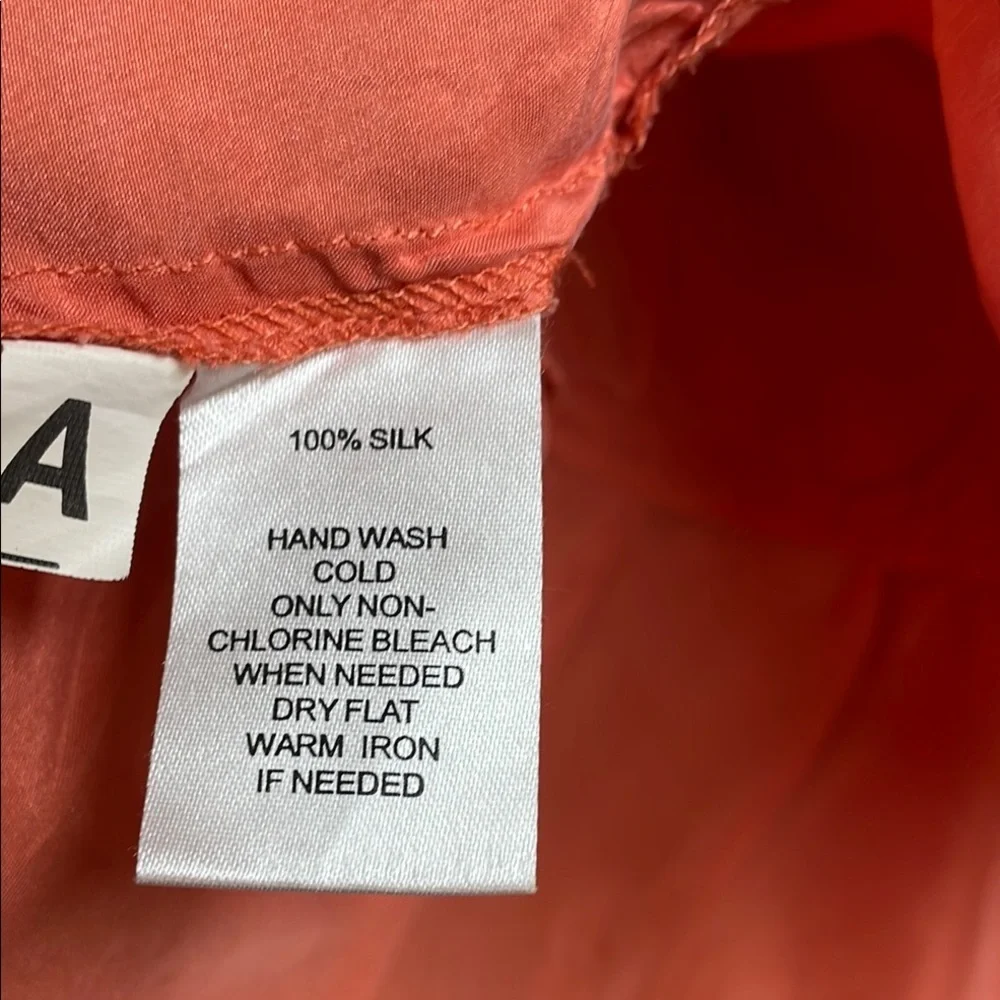 LOFT Ann Taylor Coral Ruffled Buttoned Blouse 100% Silk - Picture 3 of 7